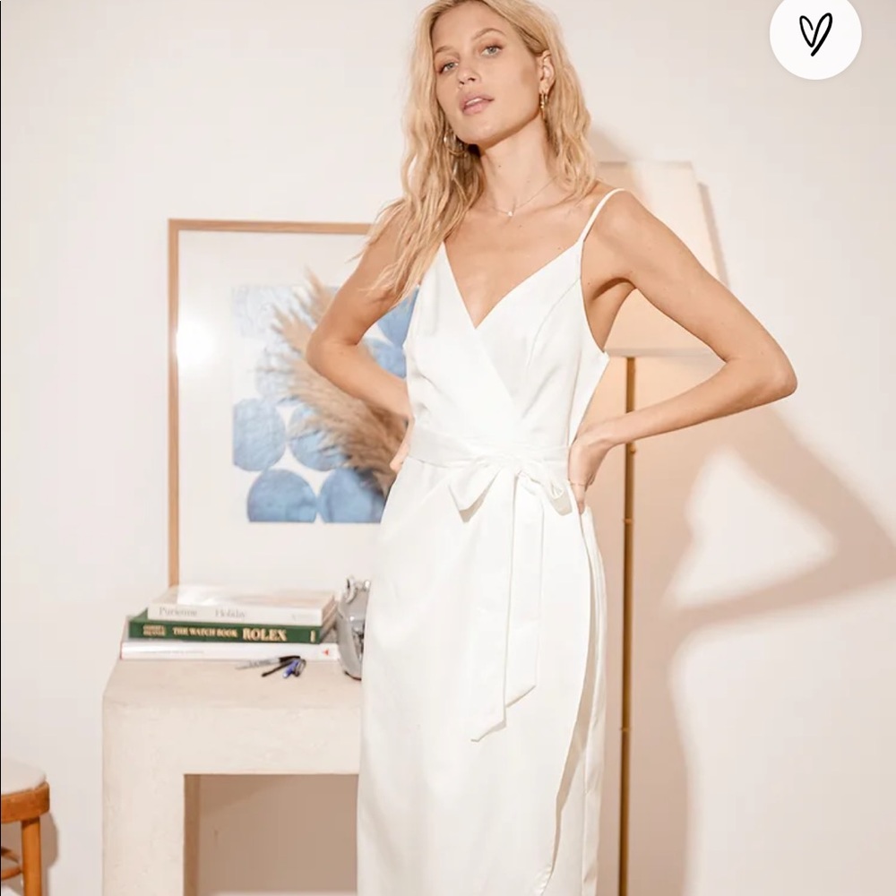 Lulus Joice White Satin Midi Dress XS